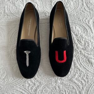 Stubbs & Wootton Screw You (College) Black Velvet Slippers Ladies 7